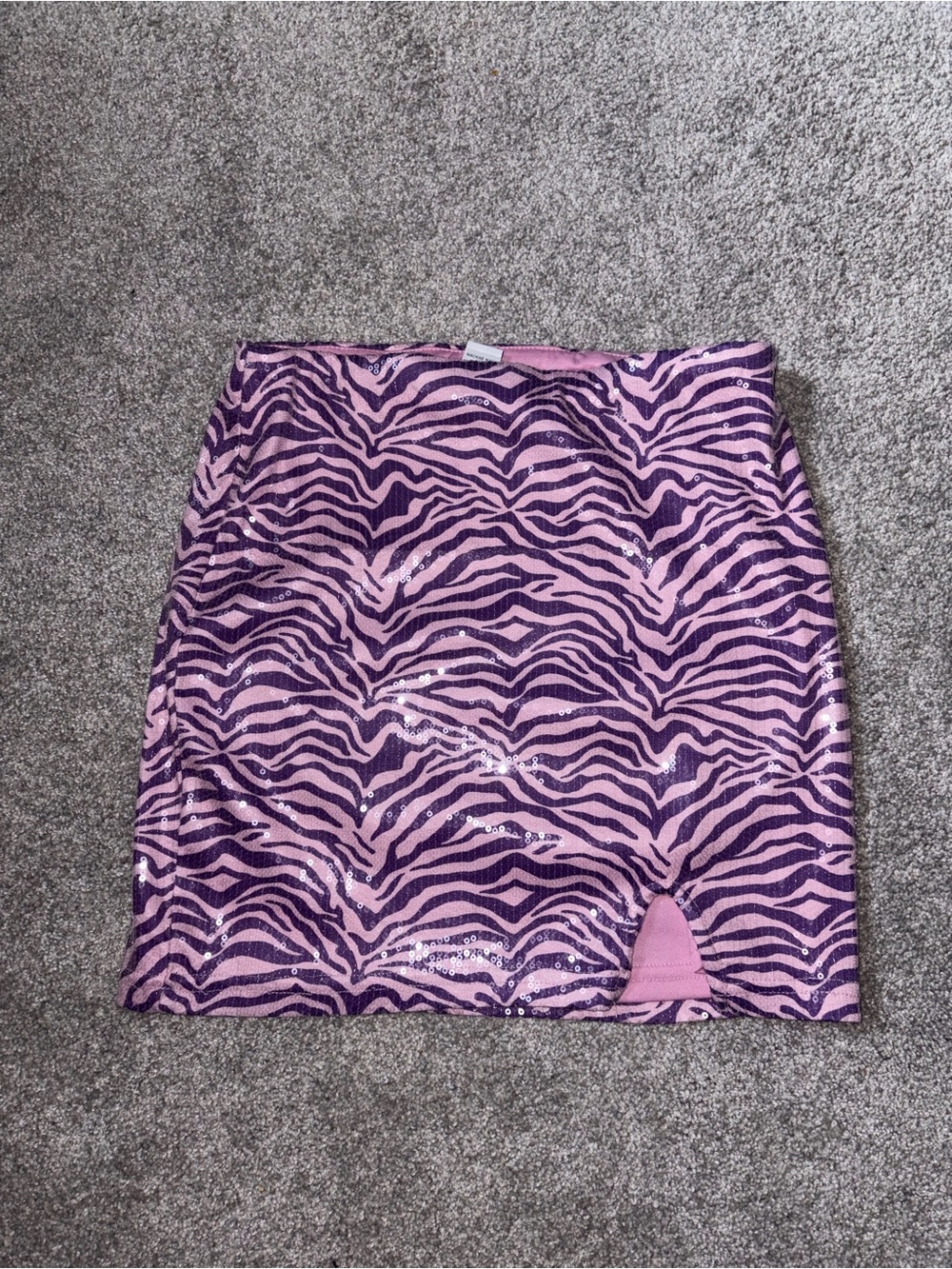 Pink & Purple Zebra Print Sequin Mini Skirt